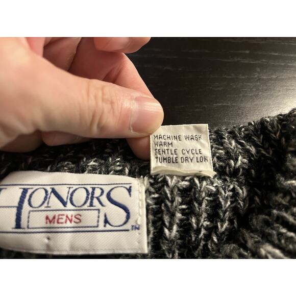 Vintage Honor Men’s Sweater Large Black Gray Marked Chunky Knit - Picture 4 of 7